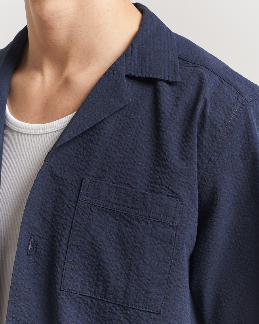 Homme | Chemises | Forét | Hush Short Sleeve Seersucker Shirt Navy