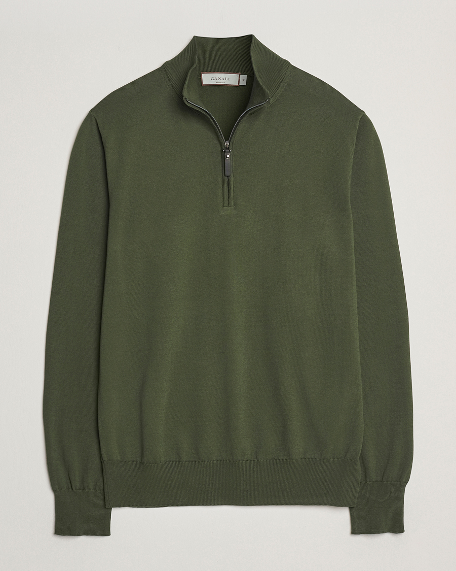 Homme | Pulls Et Tricots | Canali | Cotton Half Zip Dark Green