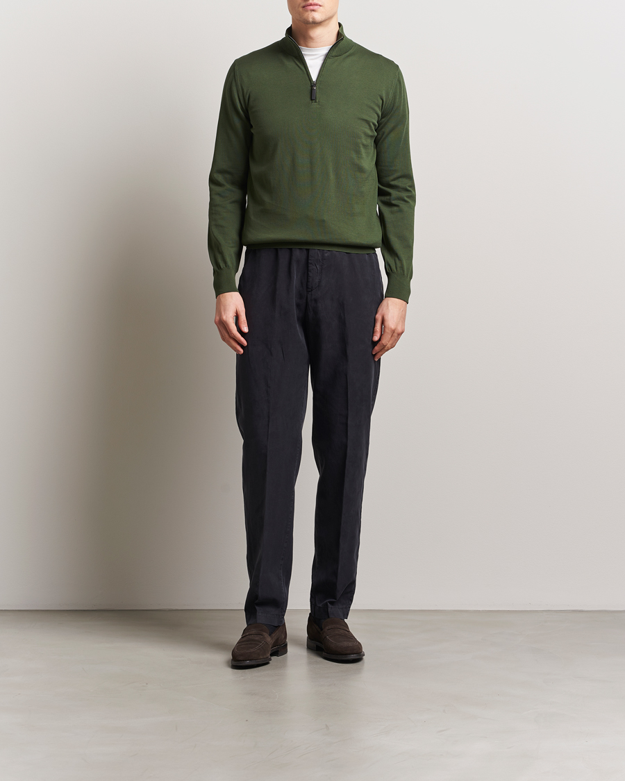 Homme | Pulls Et Tricots | Canali | Cotton Half Zip Dark Green