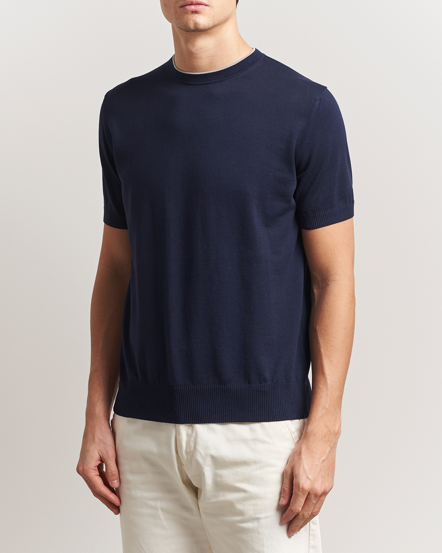 Homme | T-shirts | Canali | Contrast Short Sleeve T-Shirt Navy