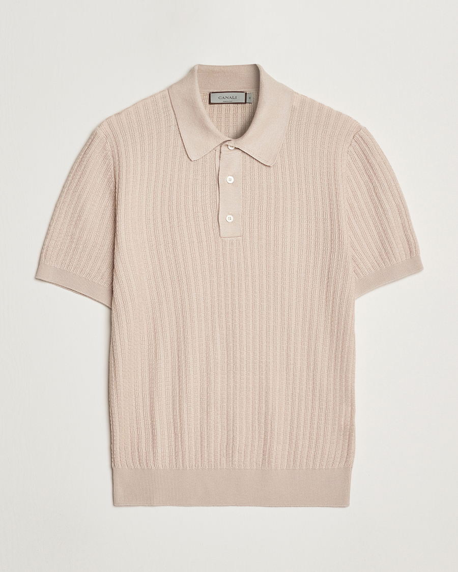 Homme | Polos | Canali | Jacquard Short Sleeve Polo Beige