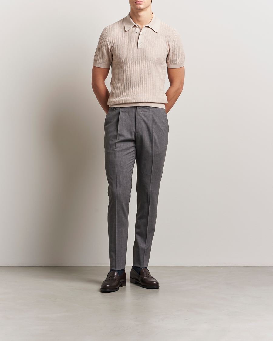 Homme | Polos | Canali | Jacquard Short Sleeve Polo Beige