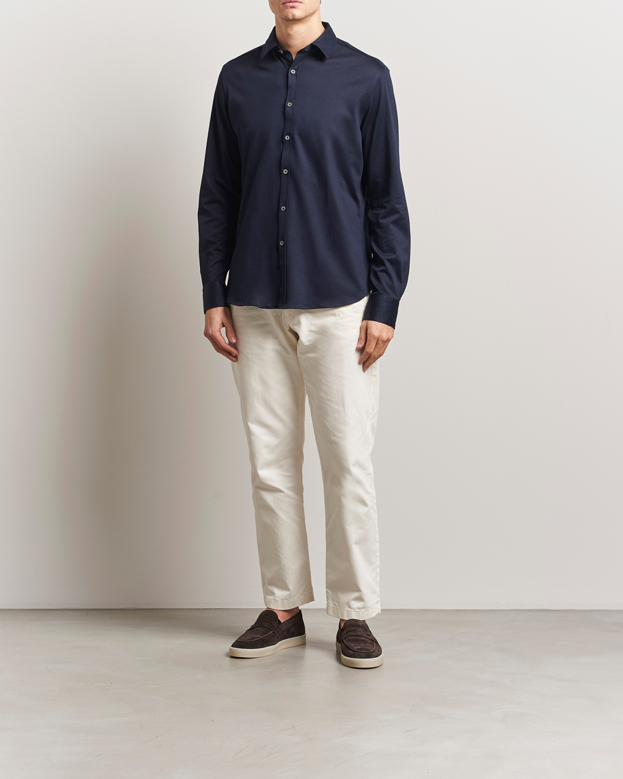 Homme | Chemises | Canali | Slim Fit Jersey Shirt Navy