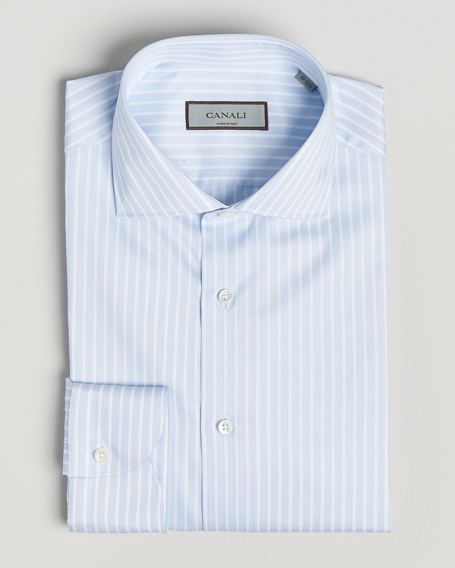 Homme | Chemises | Canali | Slim Fit Striped Cotton Shirt Light Blue