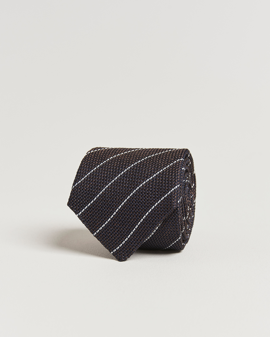Homme | Canali Garza Regimental Stripe Silk Tie Dark Brown | Canali | Garza Regimental Stripe Silk Tie Dark Brown