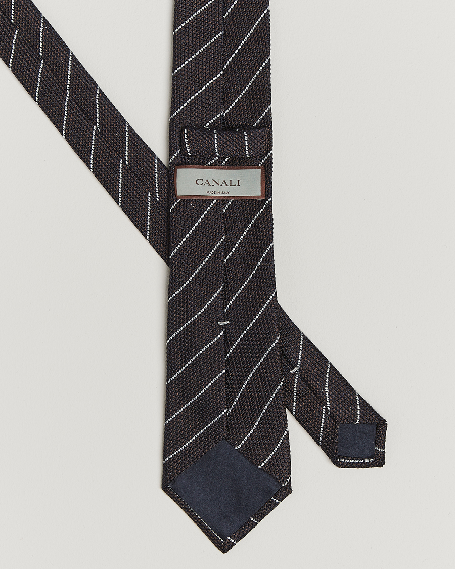 Homme | Canali Garza Regimental Stripe Silk Tie Dark Brown | Canali | Garza Regimental Stripe Silk Tie Dark Brown