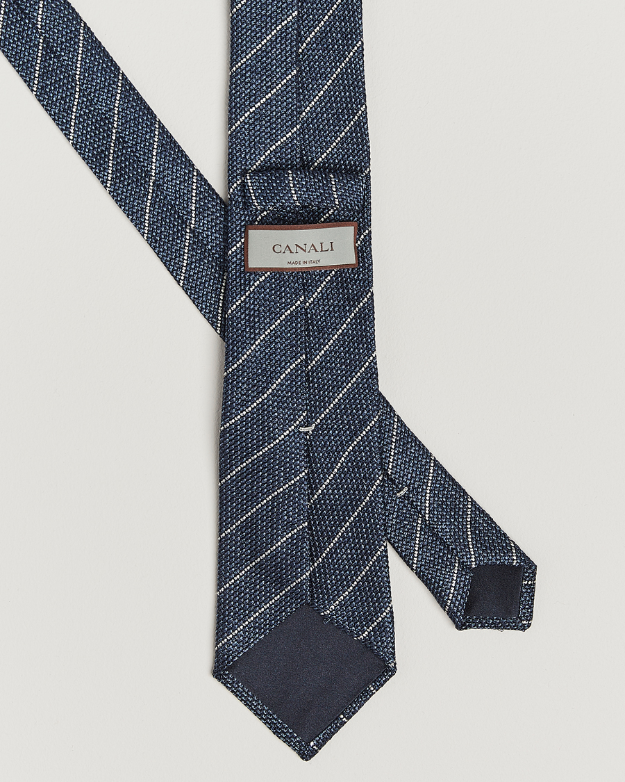 Homme | Canali Garza Regimental Stripe Silk Tie Dark Blue | Canali | Garza Regimental Stripe Silk Tie Dark Blue