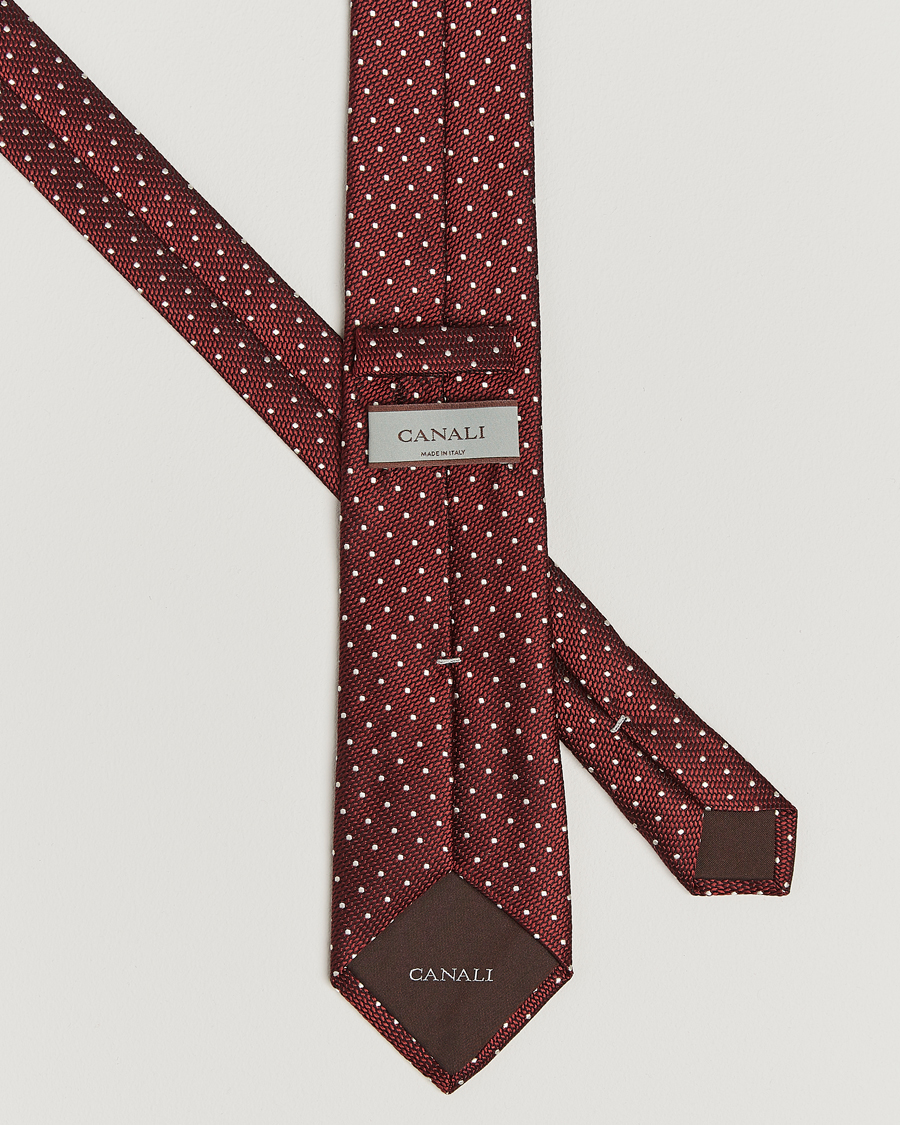 Homme | Canali Micro Dot Silk Tie Burgundy | Canali | Micro Dot Silk Tie Burgundy