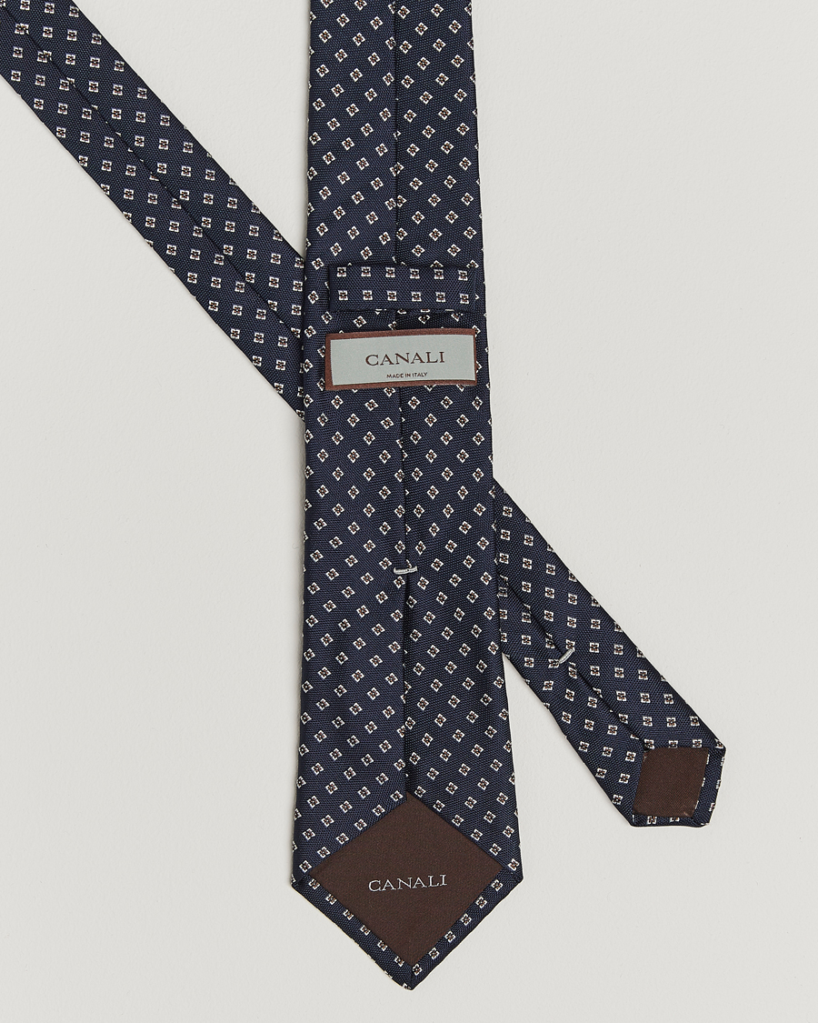 Homme | Canali Jacquard Flower Silk Tie Navy | Canali | Jacquard Flower Silk Tie Navy