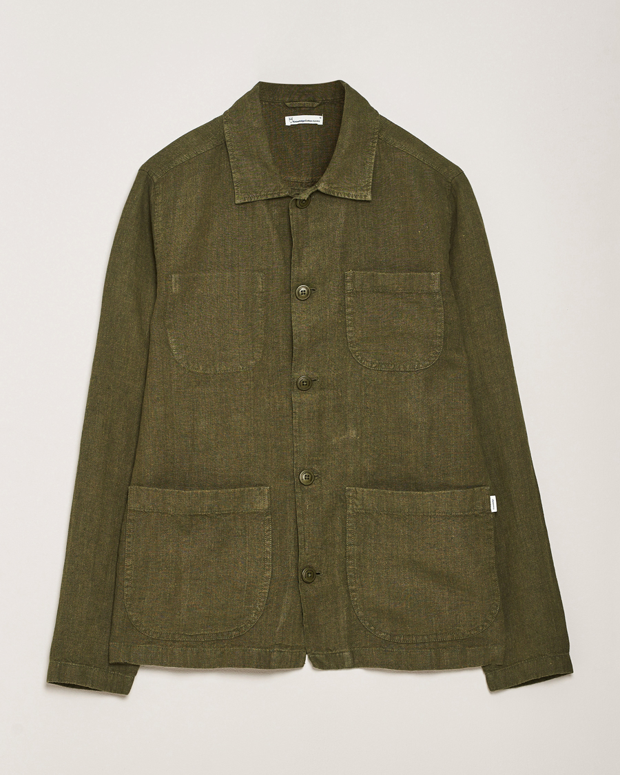 Homme | Chemises | KnowledgeCotton Apparel | Linen Overshirt Burnt Olive