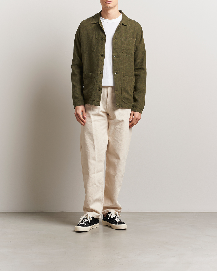 Homme | Chemises | KnowledgeCotton Apparel | Linen Overshirt Burnt Olive