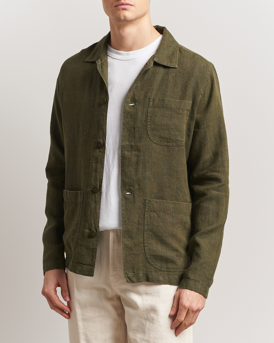 Homme | Chemises | KnowledgeCotton Apparel | Linen Overshirt Burnt Olive