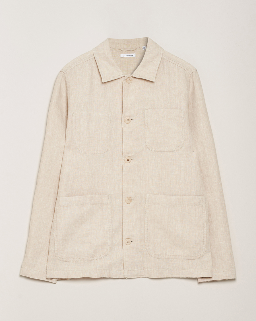 Homme | Chemises | KnowledgeCotton Apparel | Linen Overshirt Light Feather Grey