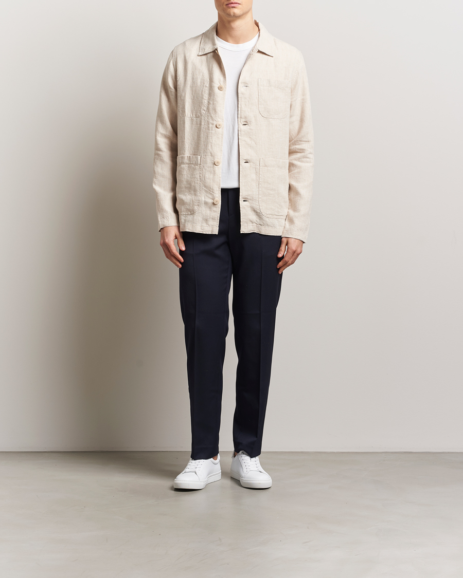 Homme | Chemises | KnowledgeCotton Apparel | Linen Overshirt Light Feather Grey