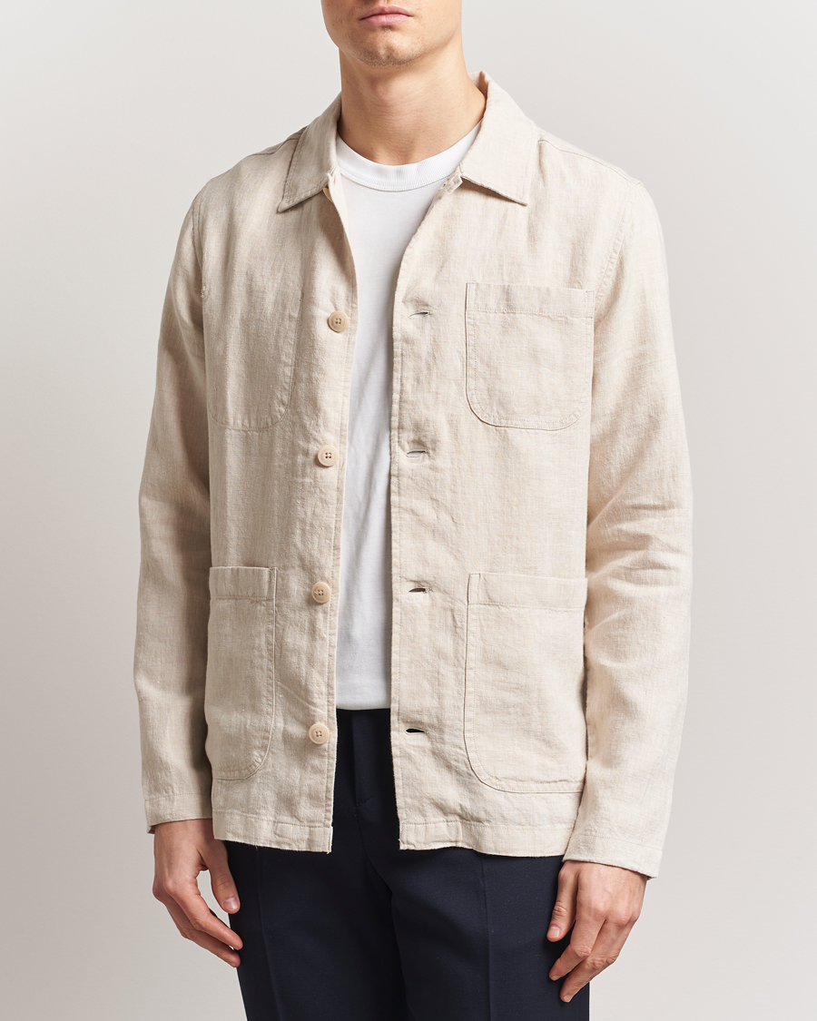 Homme | Chemises | KnowledgeCotton Apparel | Linen Overshirt Light Feather Grey