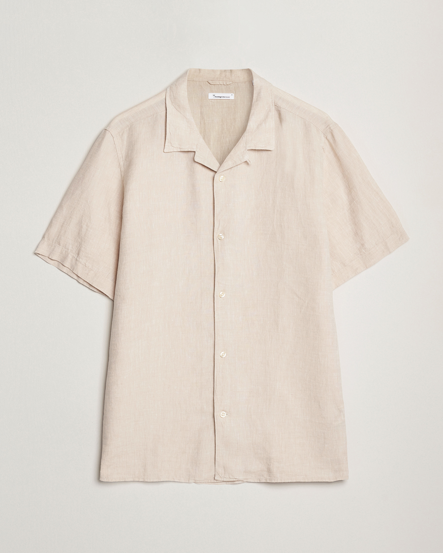 Homme | Chemises | KnowledgeCotton Apparel | Short Sleeve Linen Resort Shirt Light Feather Grey
