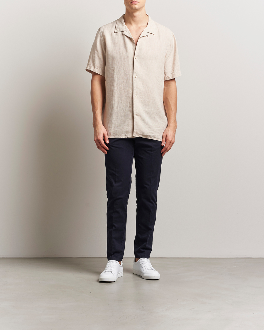 Homme | Chemises | KnowledgeCotton Apparel | Short Sleeve Linen Resort Shirt Light Feather Grey