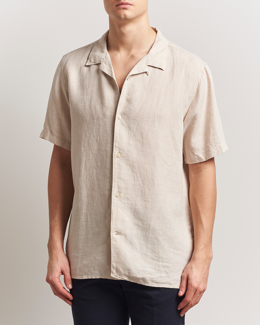 Homme | Chemises | KnowledgeCotton Apparel | Short Sleeve Linen Resort Shirt Light Feather Grey