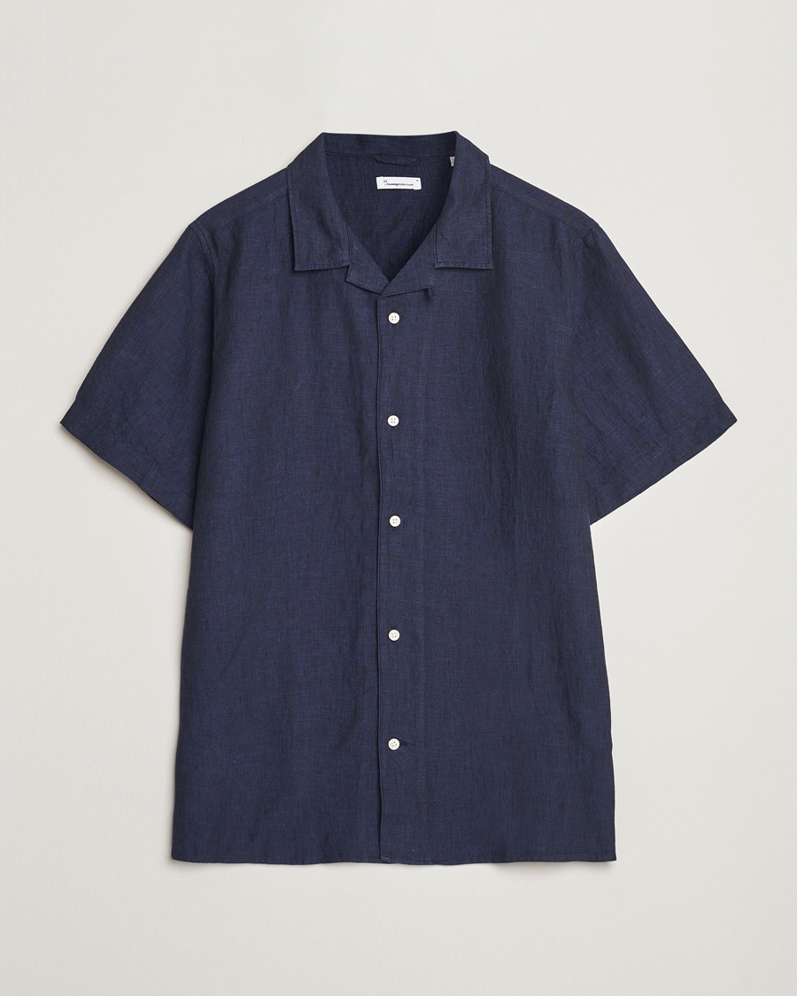 Homme | Chemises | KnowledgeCotton Apparel | Short Sleeve Linen Resort Shirt Total Eclipse