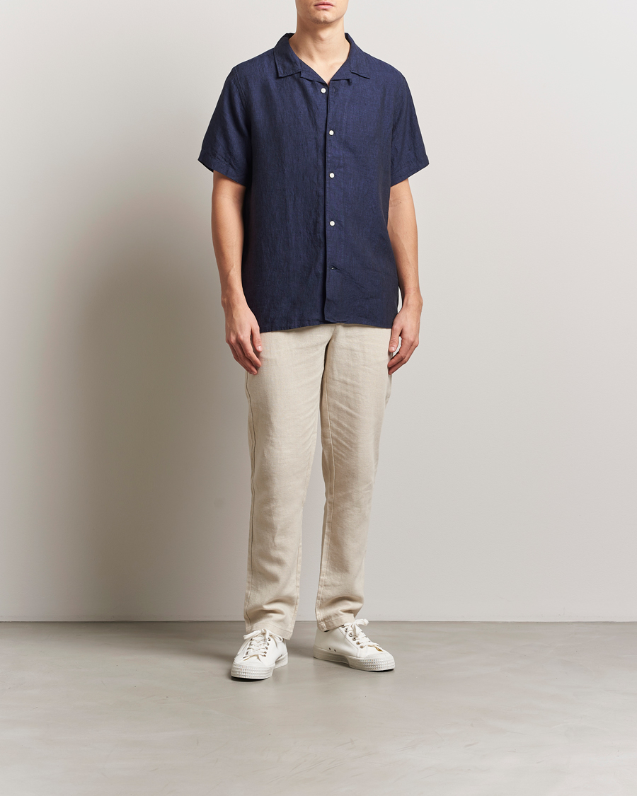 Homme | Chemises | KnowledgeCotton Apparel | Short Sleeve Linen Resort Shirt Total Eclipse