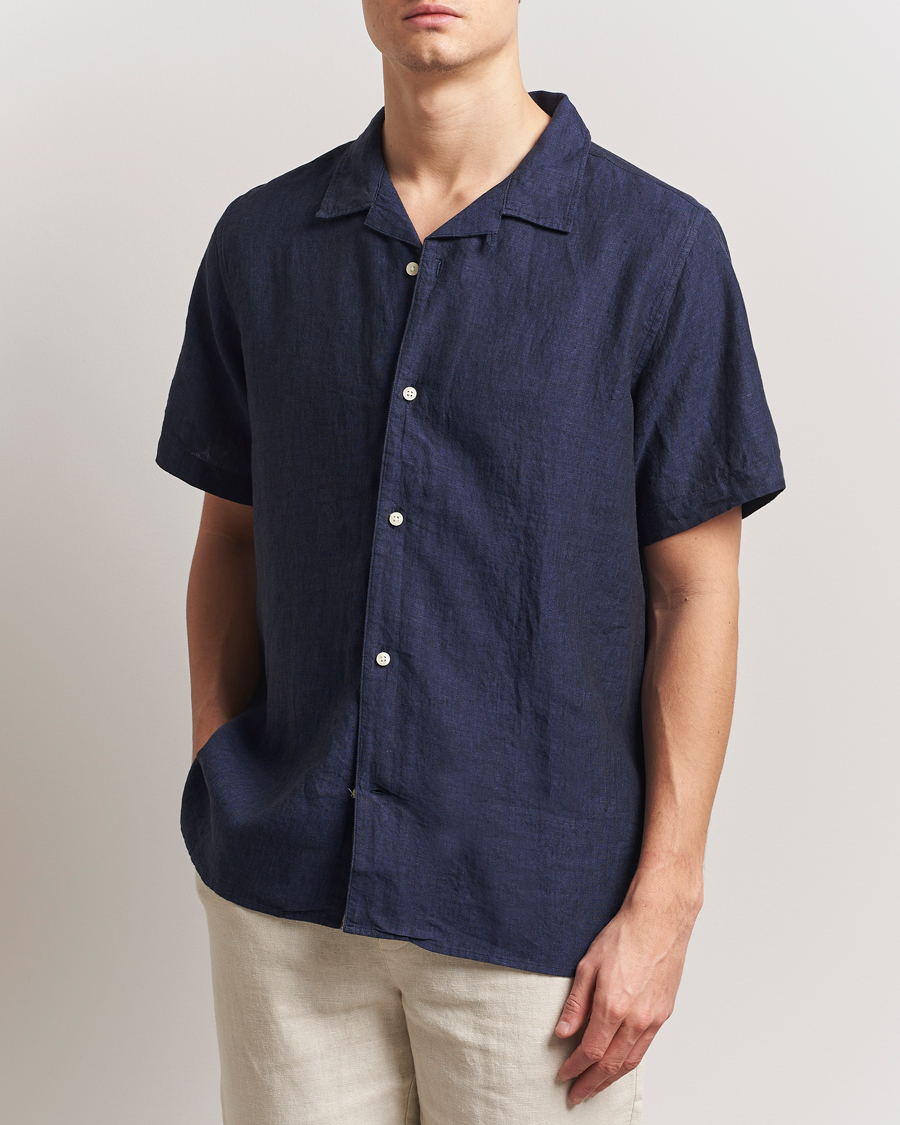 Homme | Chemises | KnowledgeCotton Apparel | Short Sleeve Linen Resort Shirt Total Eclipse