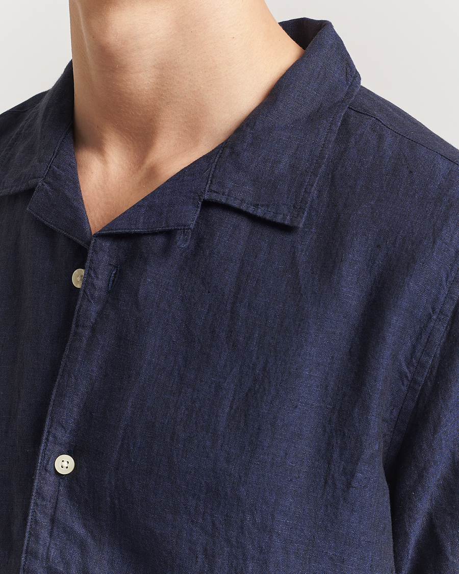 Homme | Chemises | KnowledgeCotton Apparel | Short Sleeve Linen Resort Shirt Total Eclipse