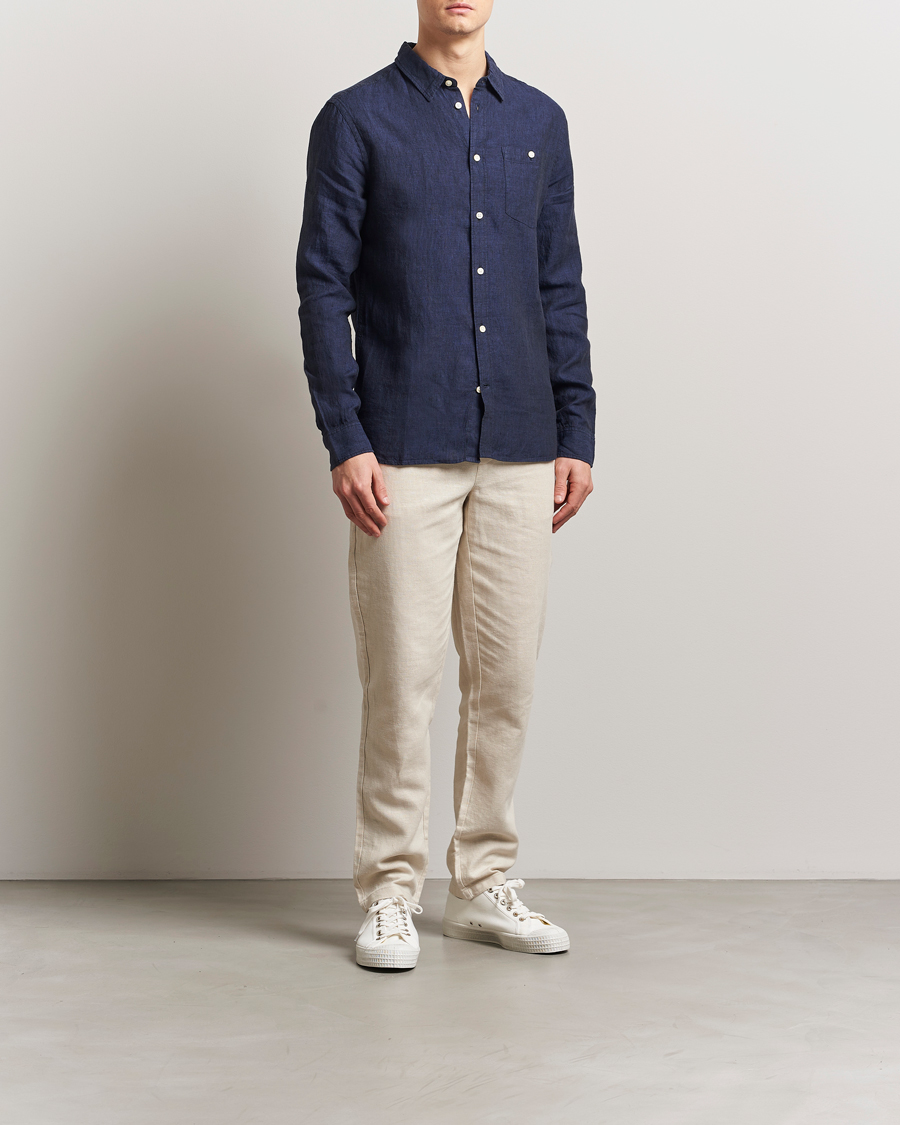Homme | Chemises | KnowledgeCotton Apparel | Regular Linen Shirt Total Eclipse