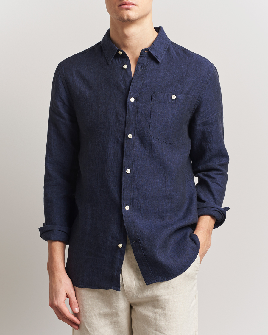 Homme | Chemises | KnowledgeCotton Apparel | Regular Linen Shirt Total Eclipse