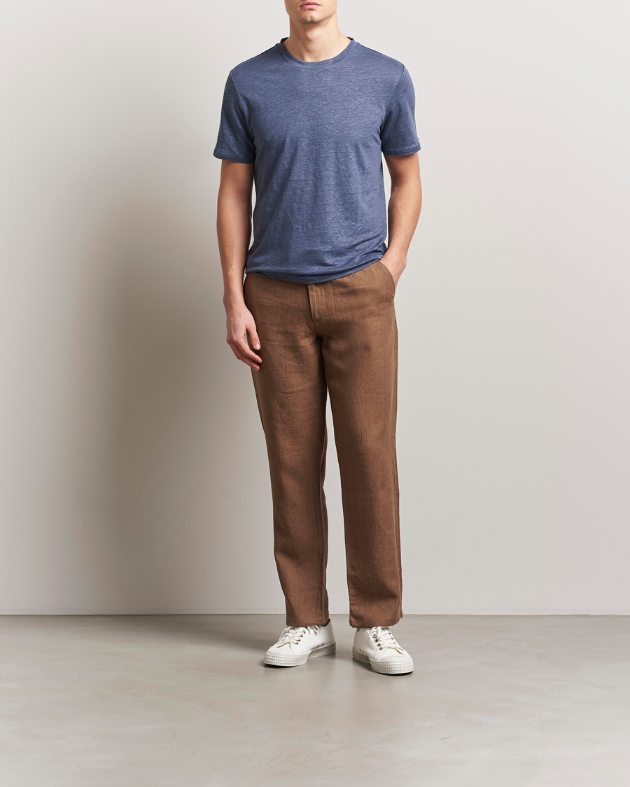 Homme | T-shirts | KnowledgeCotton Apparel | Organic Linen T-Shirt Vintage Indigo