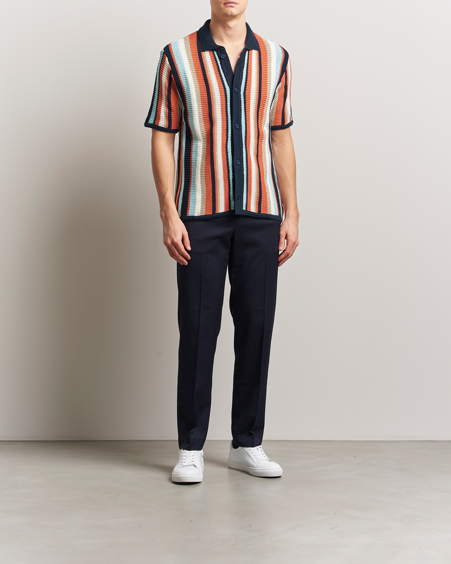Homme | Chemises | KnowledgeCotton Apparel | Knitted Multi Stripe Short Sleeve Shirt Blue