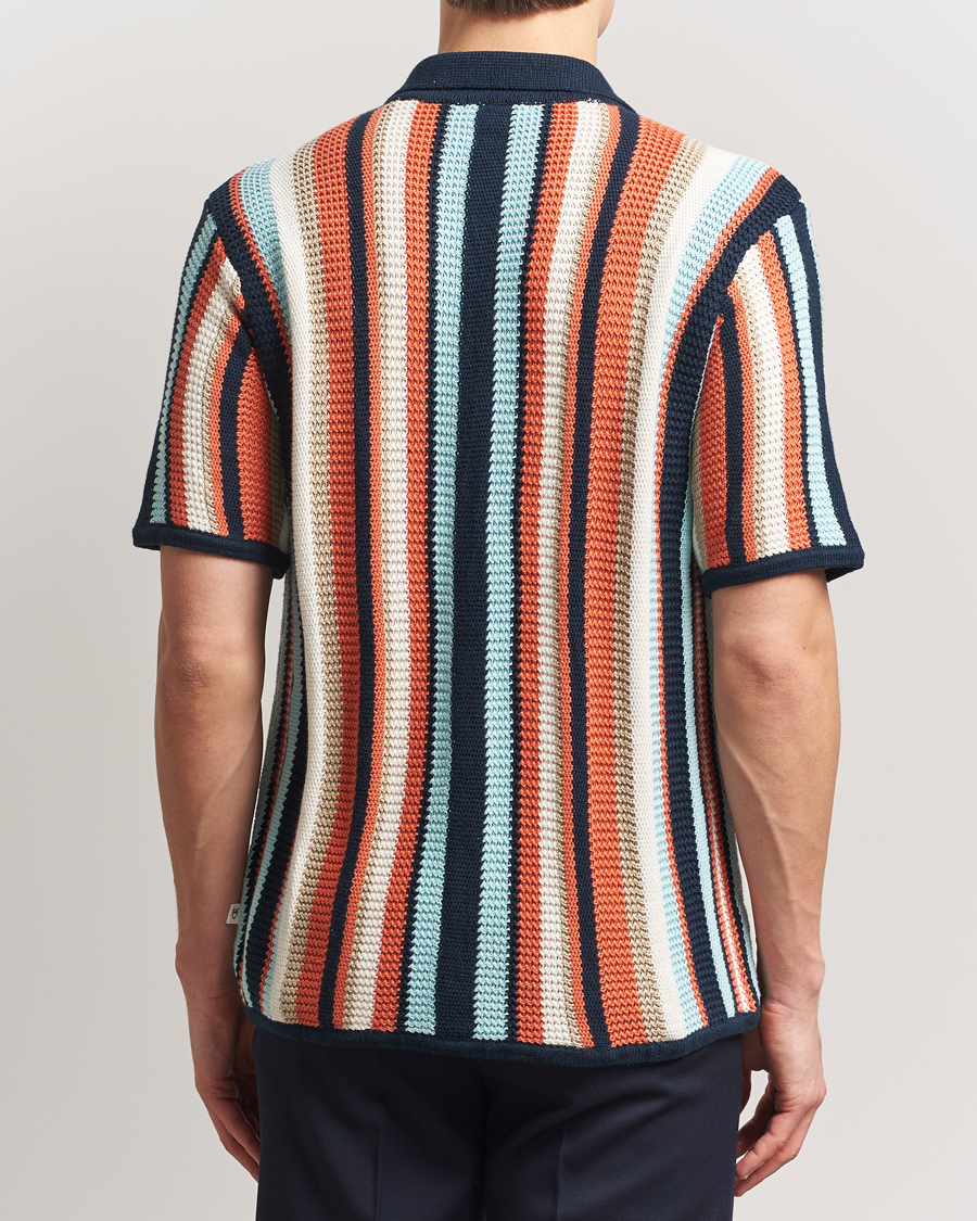 Homme | Chemises | KnowledgeCotton Apparel | Knitted Multi Stripe Short Sleeve Shirt Blue