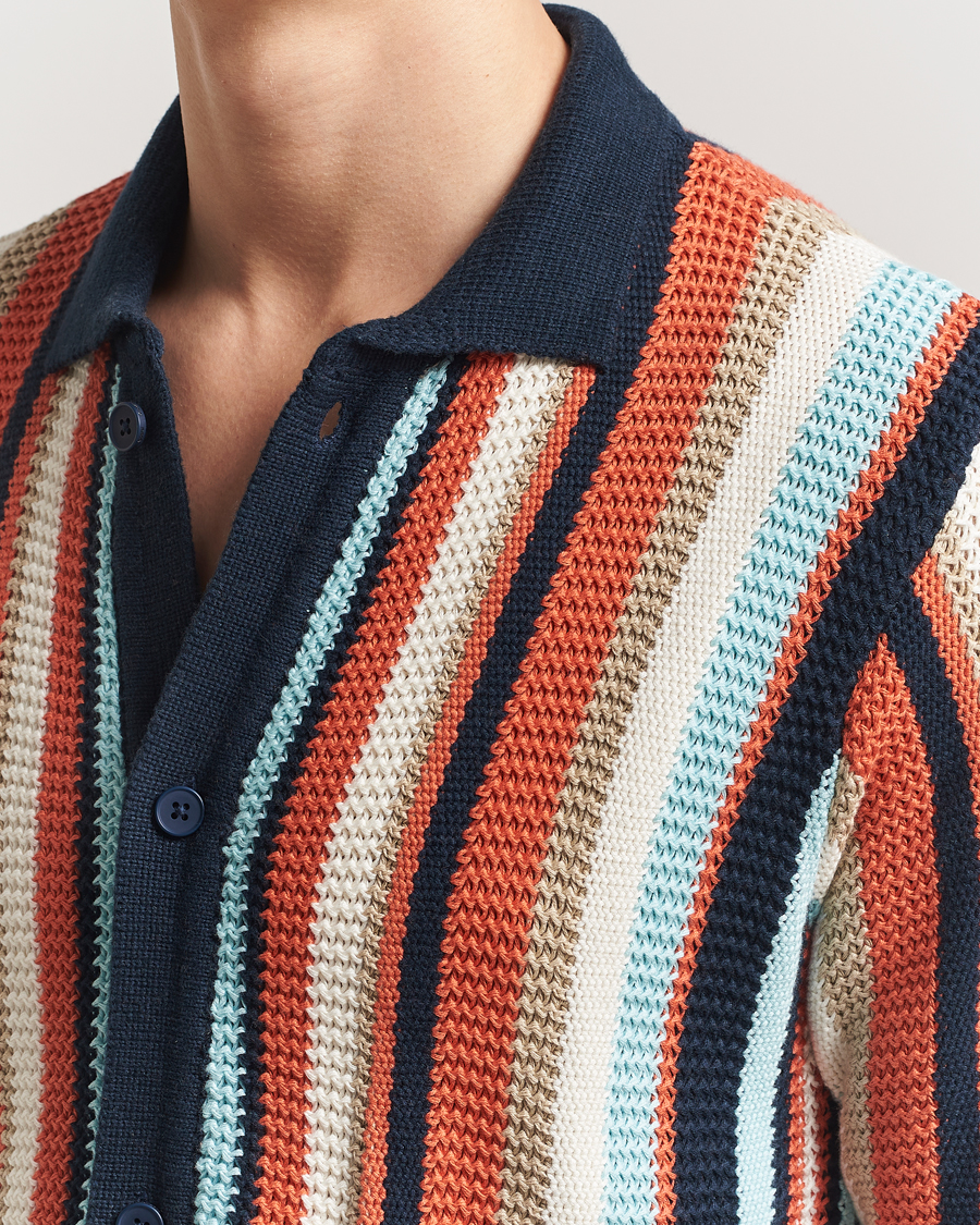 Homme | Chemises | KnowledgeCotton Apparel | Knitted Multi Stripe Short Sleeve Shirt Blue