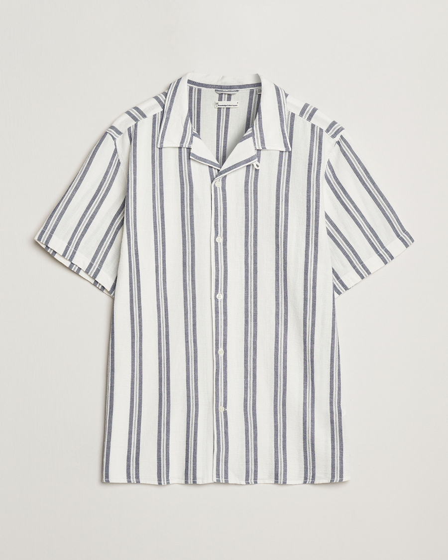 Homme | Chemises | KnowledgeCotton Apparel | Box Short Sleeve Stripe Shirt Blue