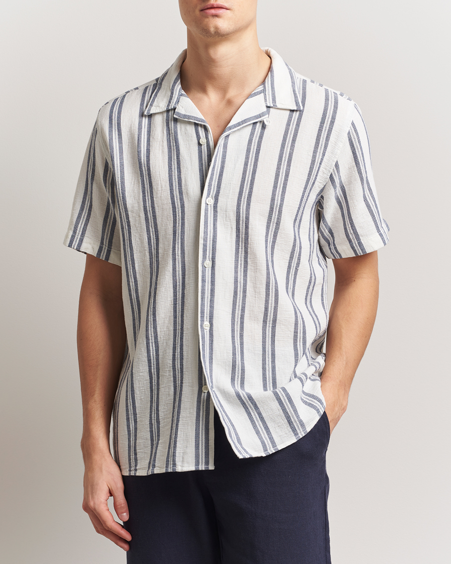 Homme | Chemises | KnowledgeCotton Apparel | Box Short Sleeve Stripe Shirt Blue