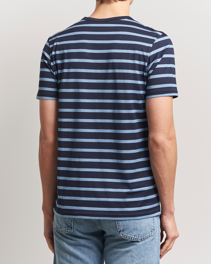 Homme | T-shirts | Sunspel | Striped Crew Neck Q82 Cotton T-Shirt Navy/Como Blue