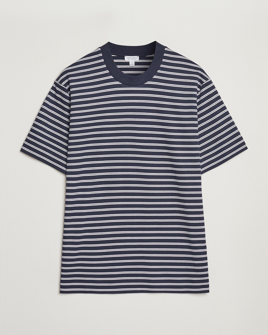 Homme | T-shirts | Sunspel | Heavy Weight Supima Cotton T-Shirt Navy/White