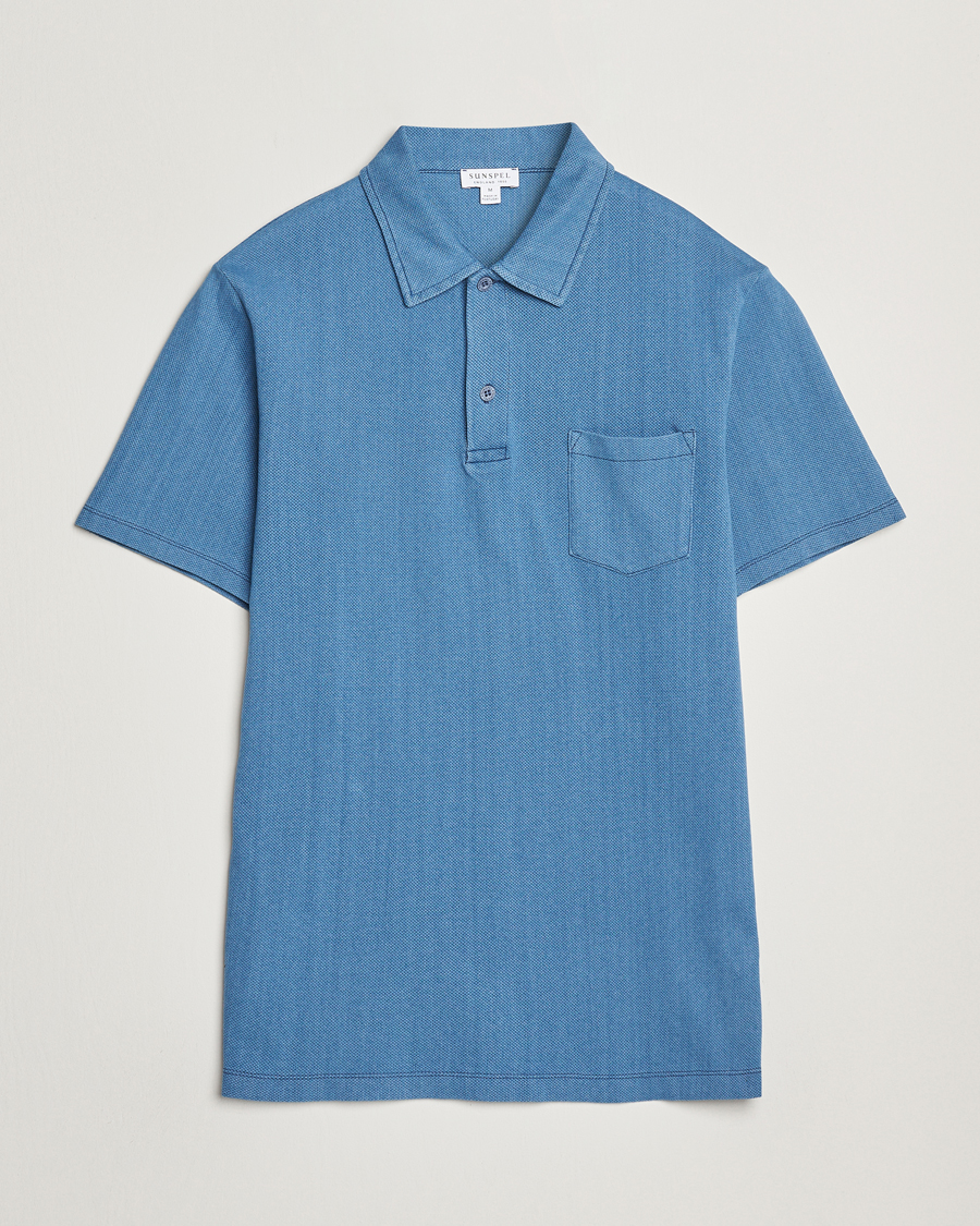 Homme | Polos | Sunspel | Riviera Polo Shirt Mid Indigo Wash