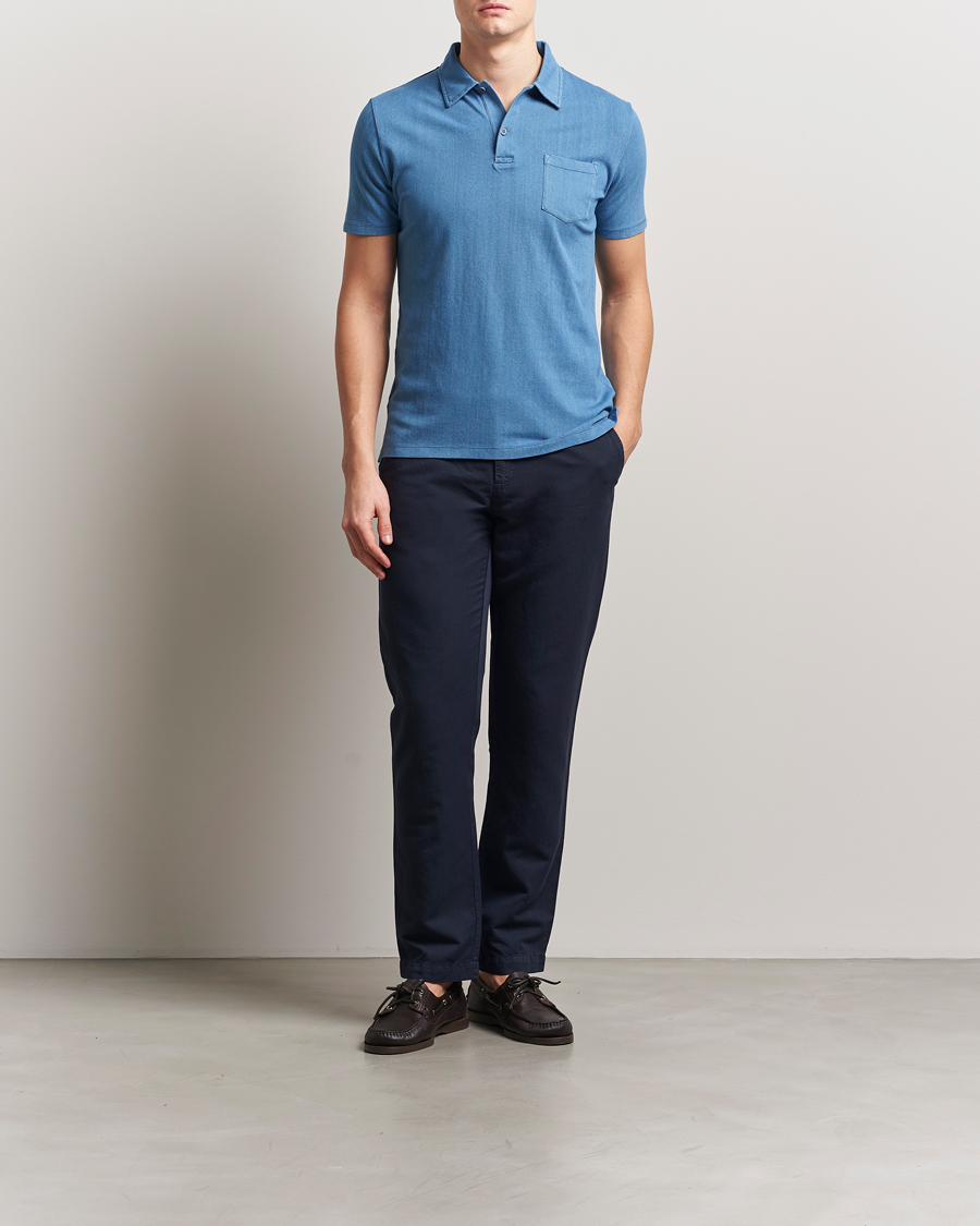 Homme | Polos | Sunspel | Riviera Polo Shirt Mid Indigo Wash