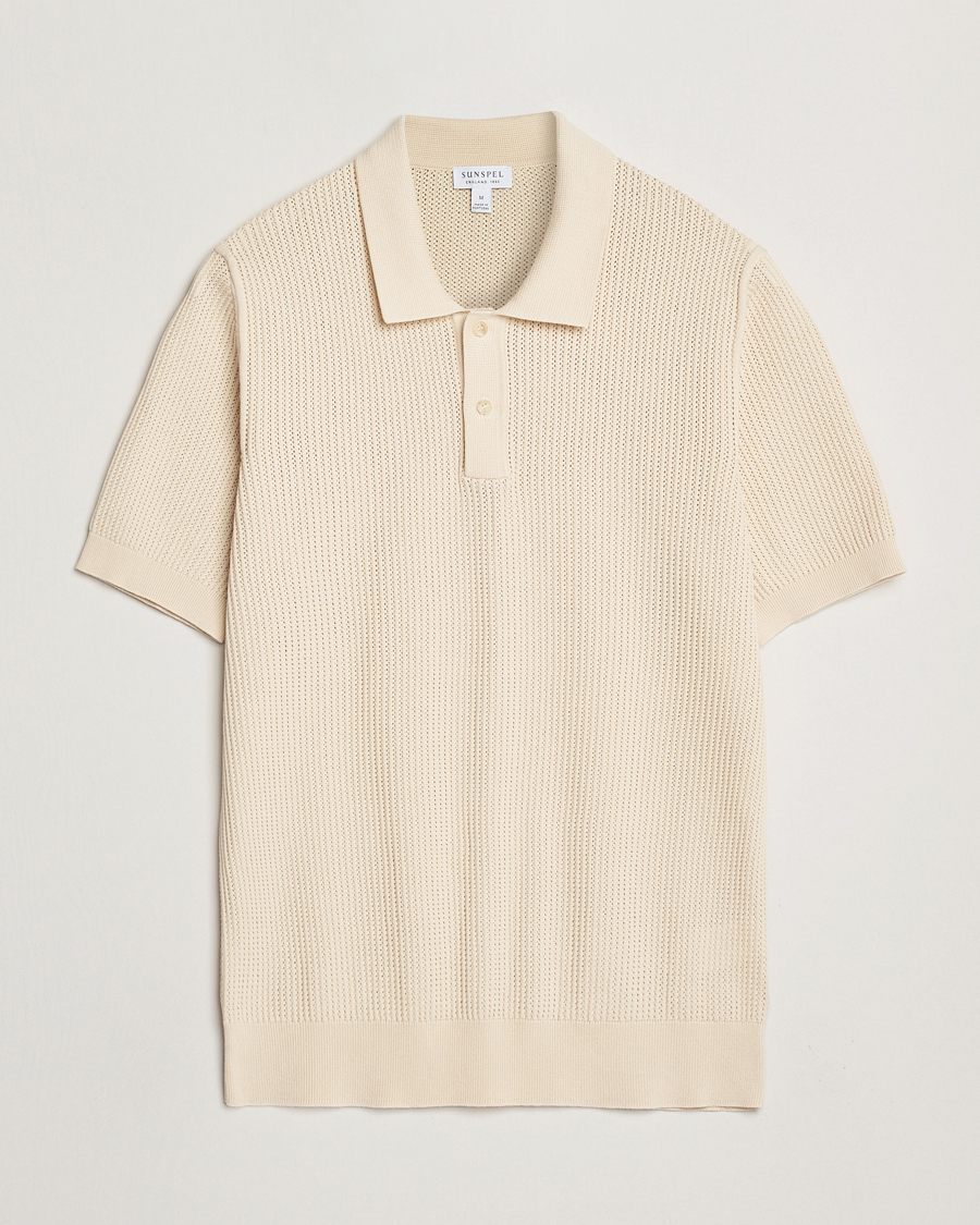 Homme | Polos | Sunspel | Mesh Knit Stitch Polo Ecru