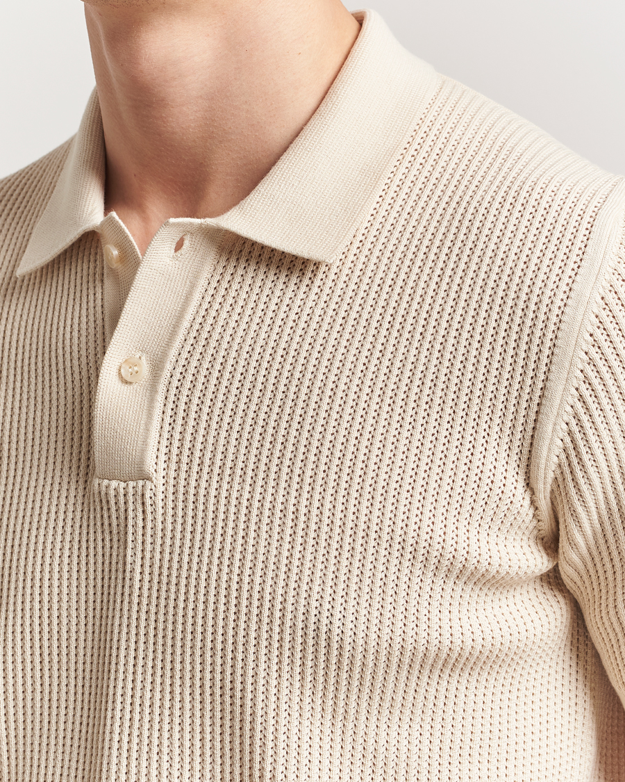Homme | Polos | Sunspel | Mesh Knit Stitch Polo Ecru
