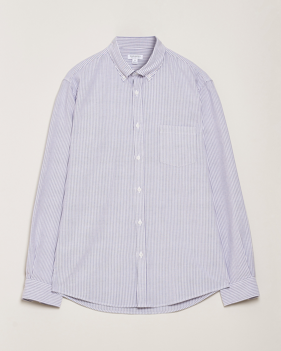 Homme | Chemises | Sunspel | Striped Oxford Button Down Shirt White/Navy