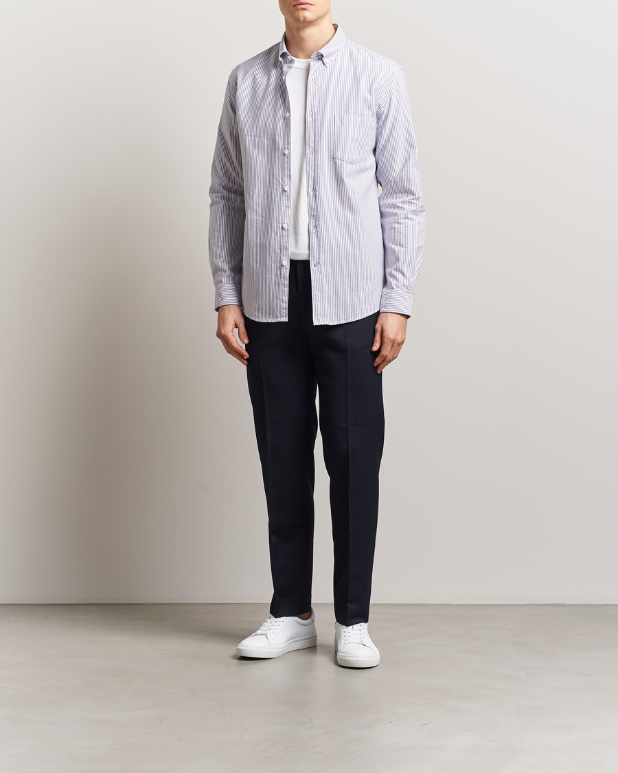Homme | Chemises | Sunspel | Striped Oxford Button Down Shirt White/Navy