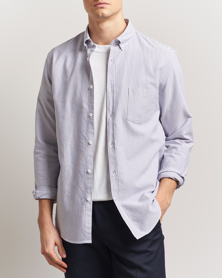 Homme | Chemises | Sunspel | Striped Oxford Button Down Shirt White/Navy