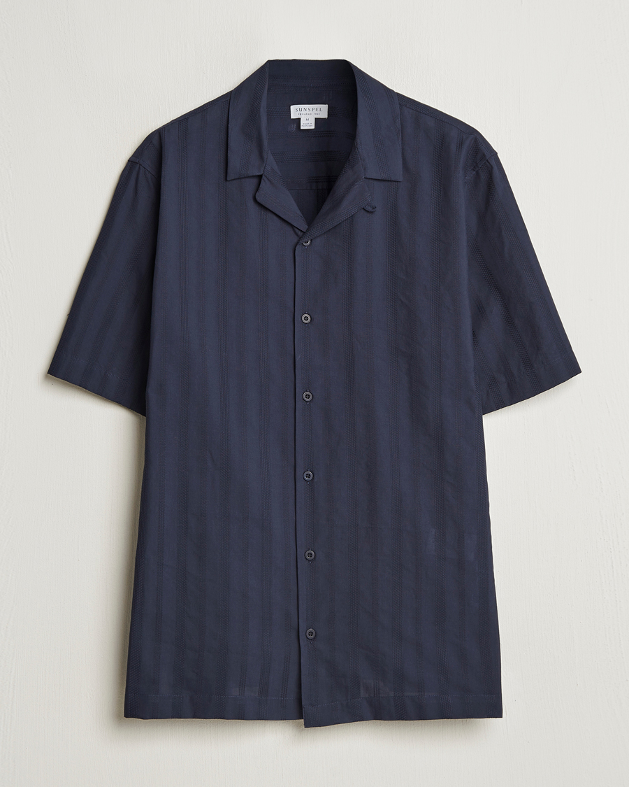 Homme | Chemises | Sunspel | Embroidered Cotton Camp Shirt Navy