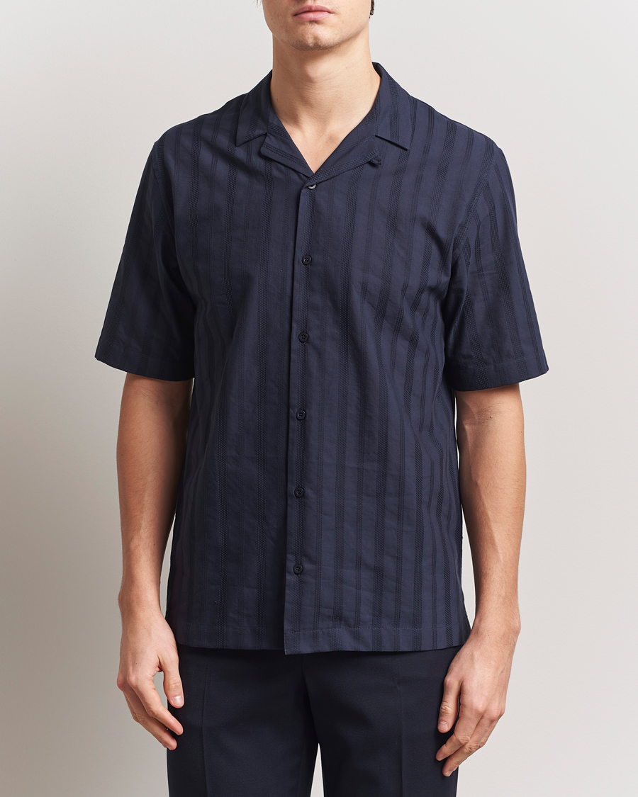 Homme | Chemises | Sunspel | Embroidered Cotton Camp Shirt Navy