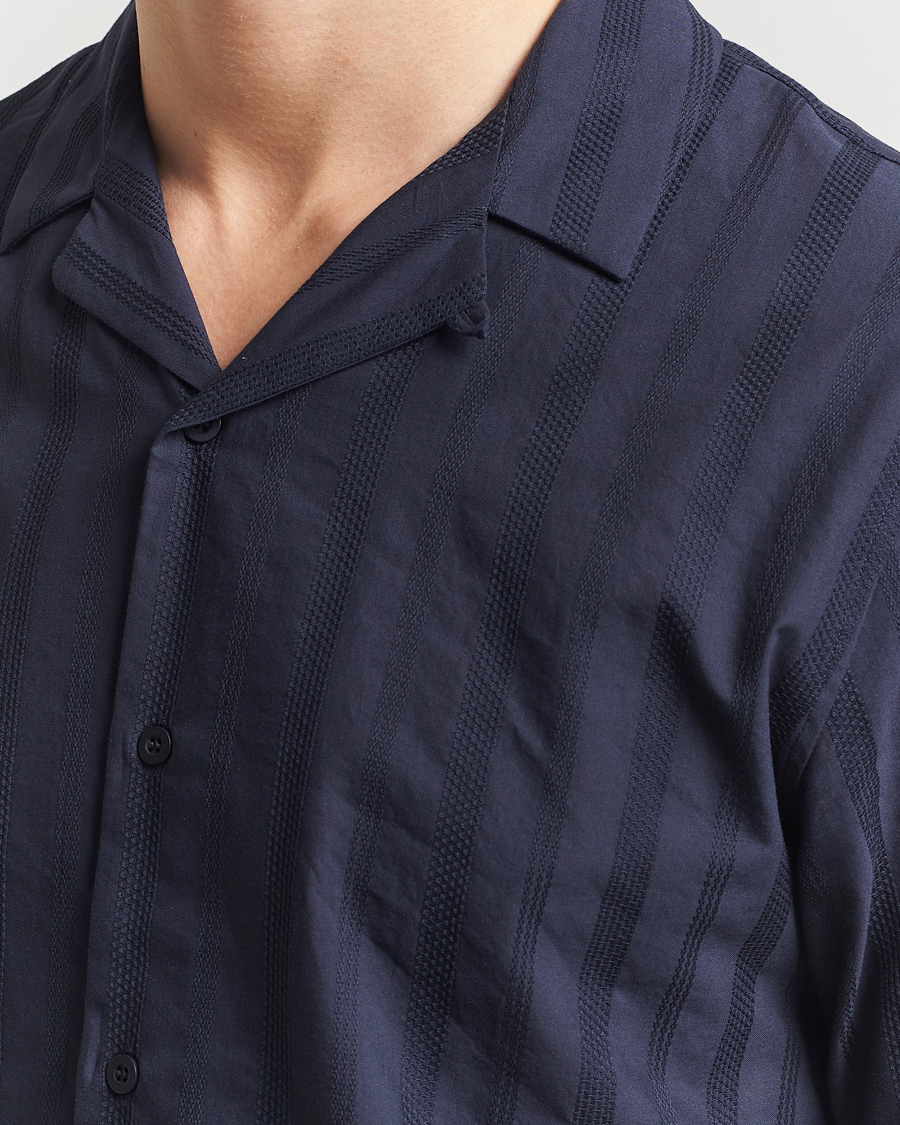 Homme | Chemises | Sunspel | Embroidered Cotton Camp Shirt Navy