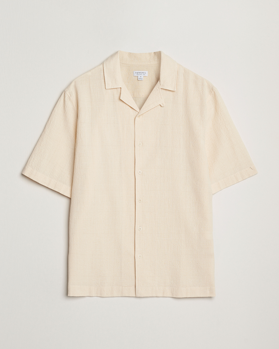 Homme | Chemises | Sunspel | Loose Weave Check Cotton Camp Shirt Ecru