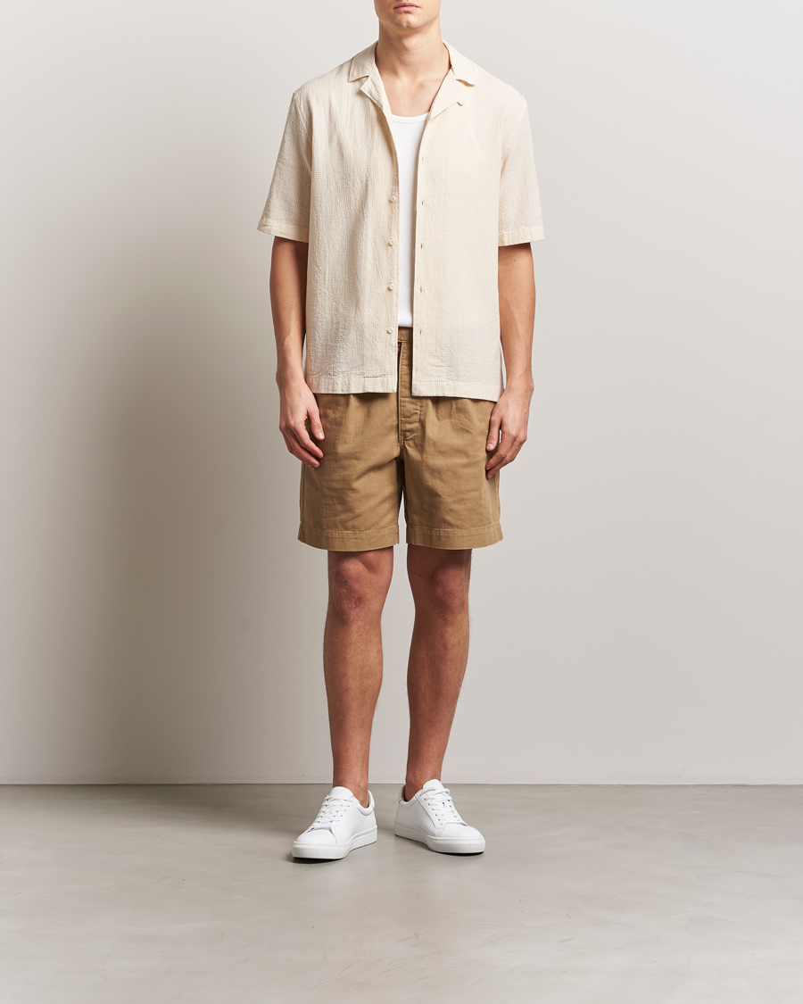 Homme | Chemises | Sunspel | Loose Weave Check Cotton Camp Shirt Ecru