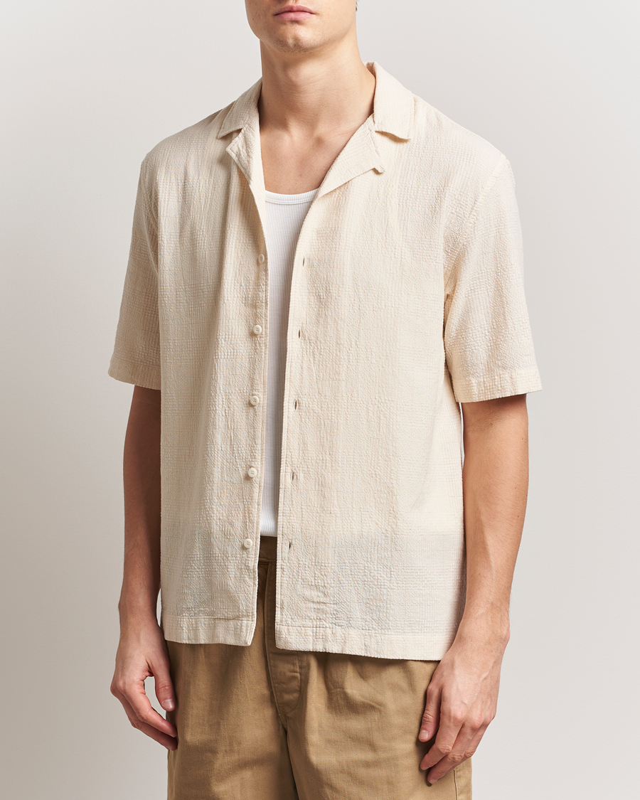 Homme | Chemises | Sunspel | Loose Weave Check Cotton Camp Shirt Ecru