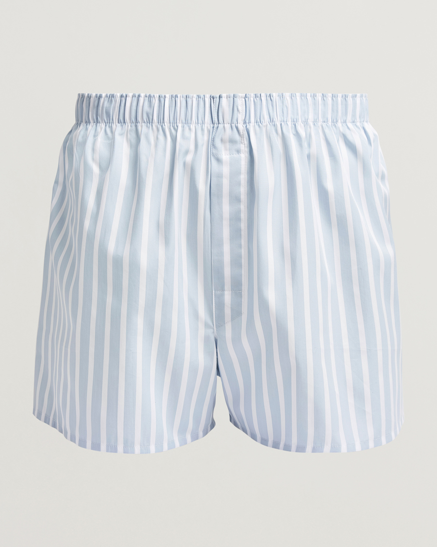 Homme | Sous-Vêtements Et Chaussettes | Sunspel | Classic Woven Cotton Boxer Shorts Sky Blue Barstripe